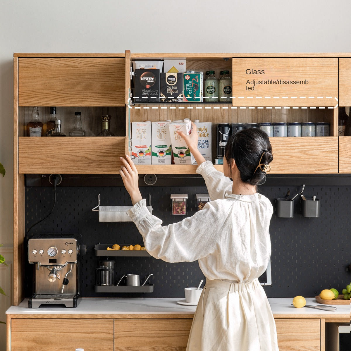 Oak Solid Wood Sideboard Modern Buffet Cabinet