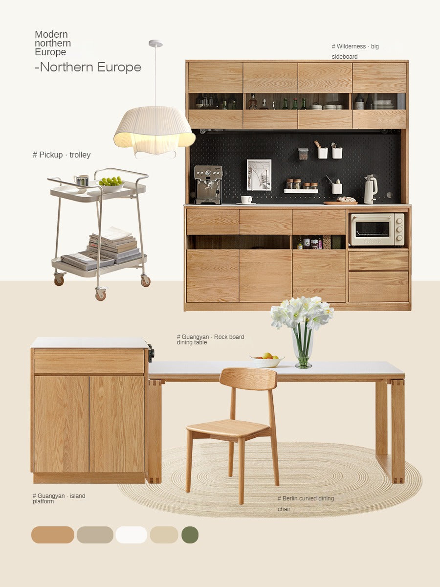 Oak Solid Wood Sideboard Modern Buffet Cabinet