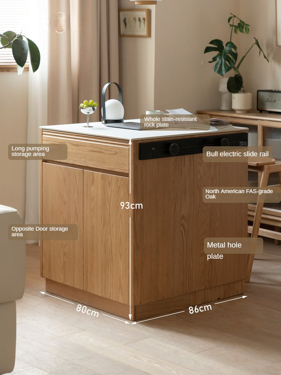 Oak Solid Wood Rock Plate Island Multi-Functional Dining Sideboard
