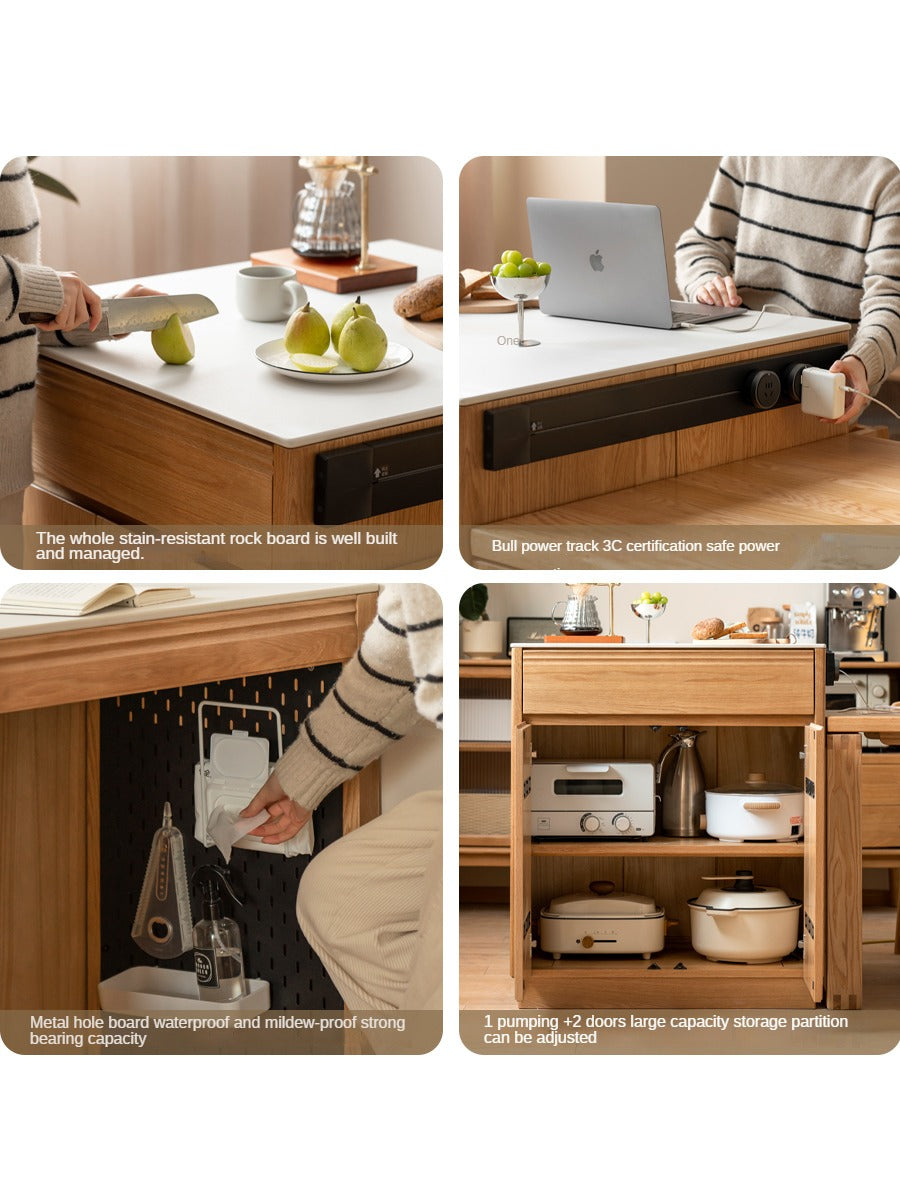 Oak Solid Wood Rock Plate Island Multi-Functional Dining Sideboard