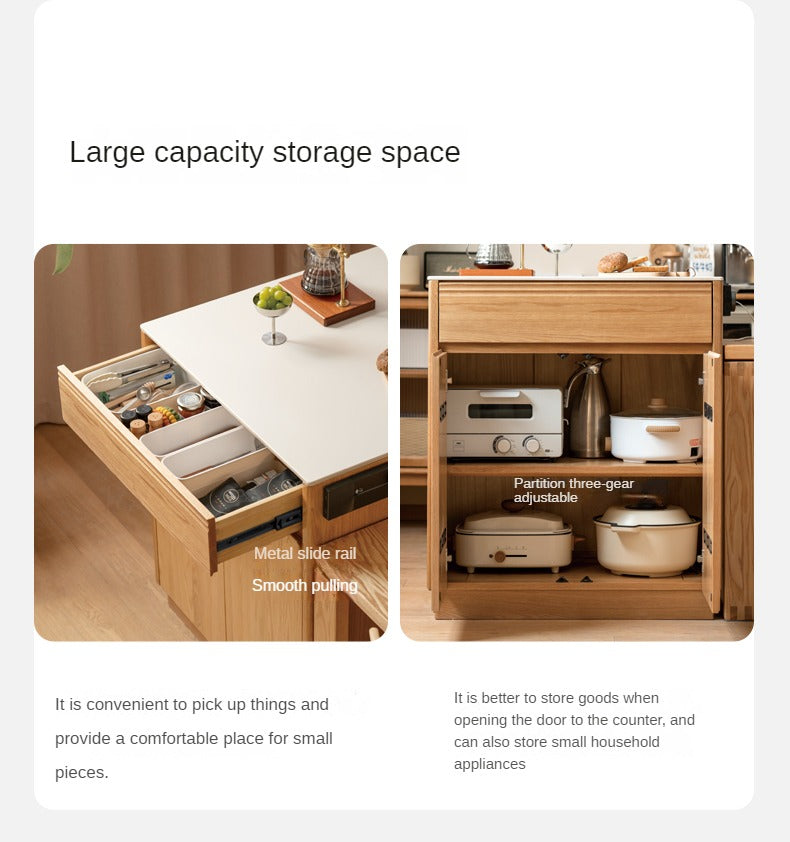 Oak Solid Wood Rock Plate Island Multi-Functional Dining Sideboard