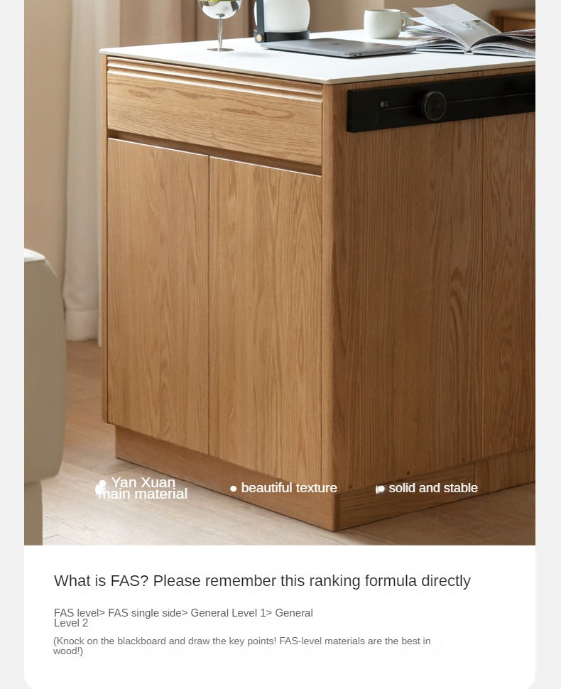 Oak Solid Wood Rock Plate Island Multi-Functional Dining Sideboard