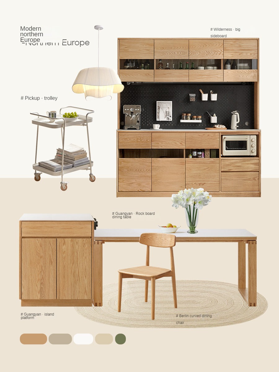 Oak Solid Wood Rock Plate Island Multi-Functional Dining Sideboard