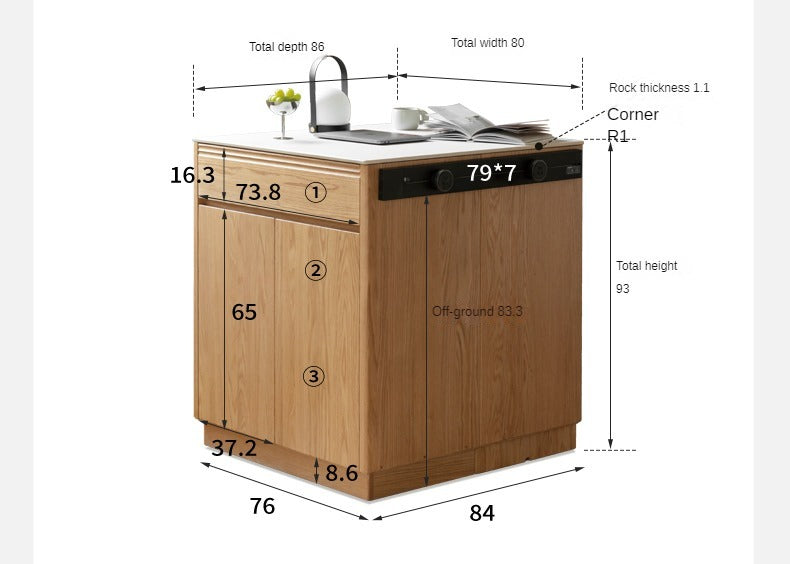 Oak Solid Wood Rock Plate Island Multi-Functional Dining Sideboard