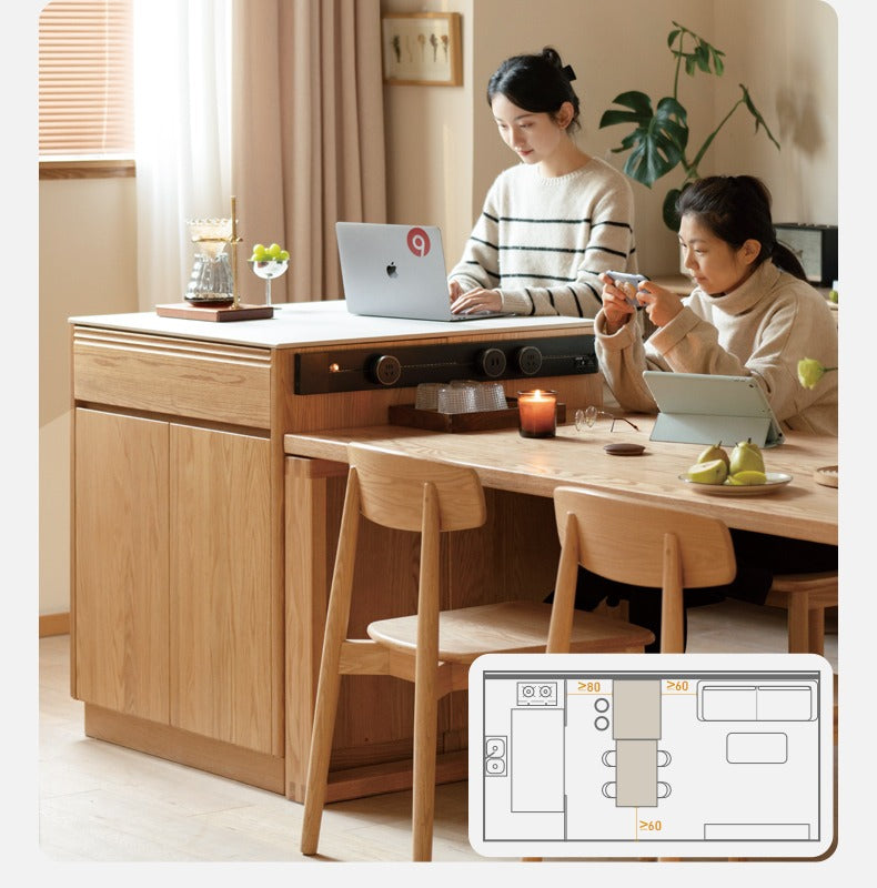 Oak Solid Wood Rock Plate Island Multi-Functional Dining Sideboard