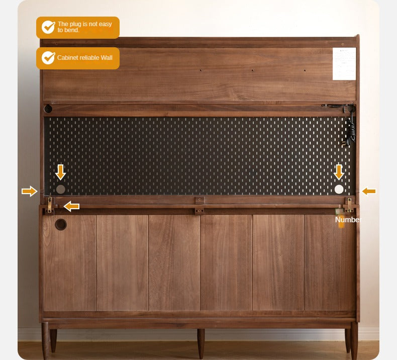 Black Walnut Solid Woof Sideboard Integrated High Cabinet Glass