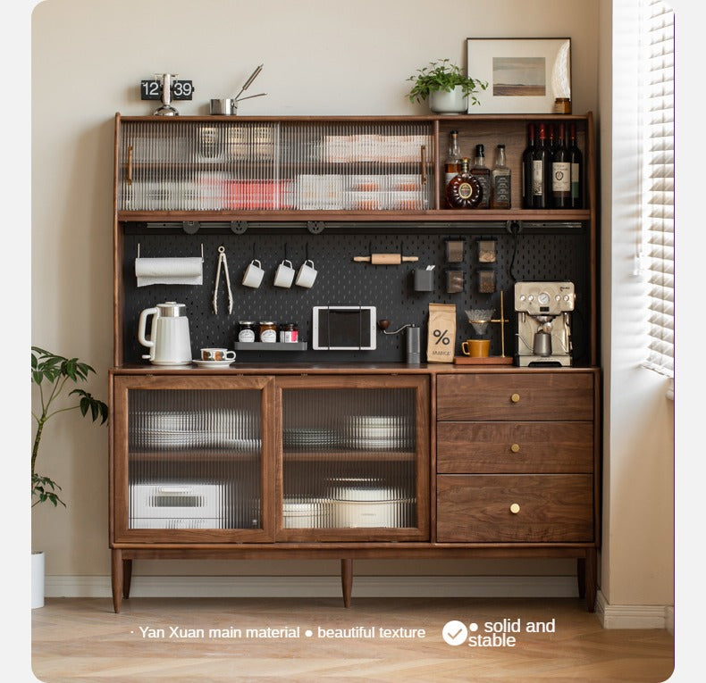 Black Walnut Solid Woof Sideboard Integrated High Cabinet Glass