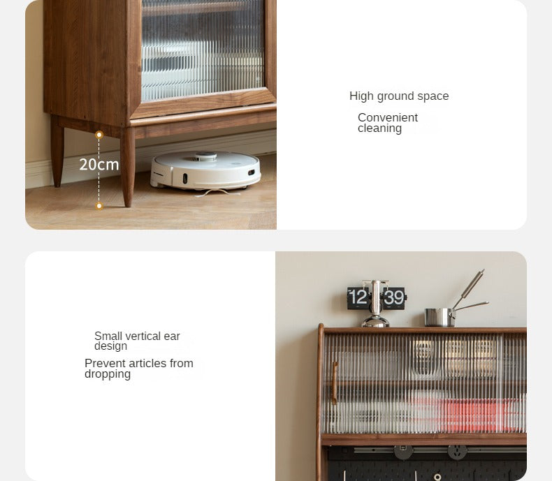 Black Walnut Solid Woof Sideboard Integrated High Cabinet Glass