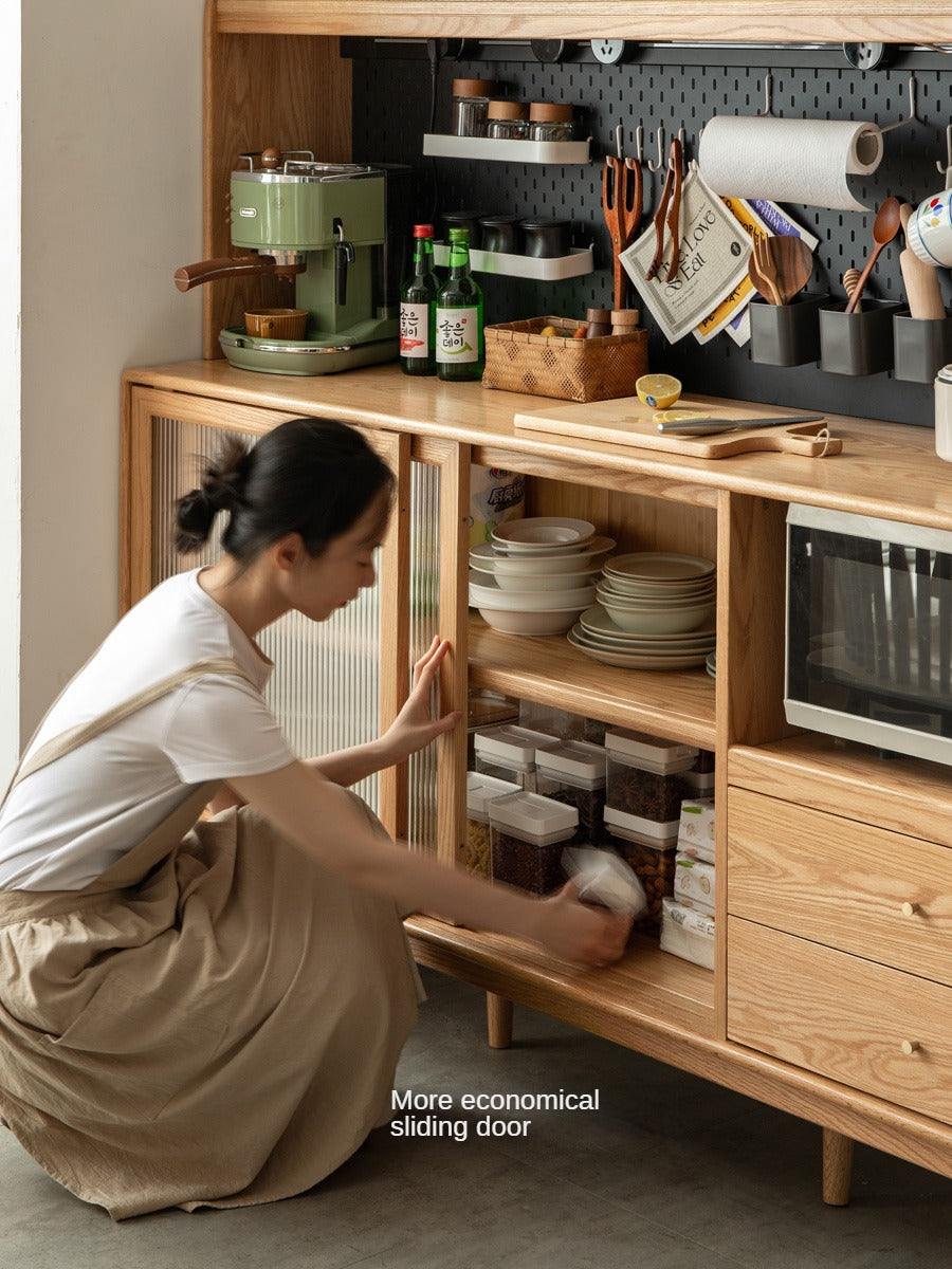 Oak Solid Wood Sideboard Multi-Functional Buffet Cabinet