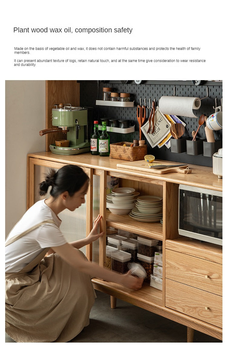 Ash Solid Wood Sideboard Multi-Functional Buffet Cabinet