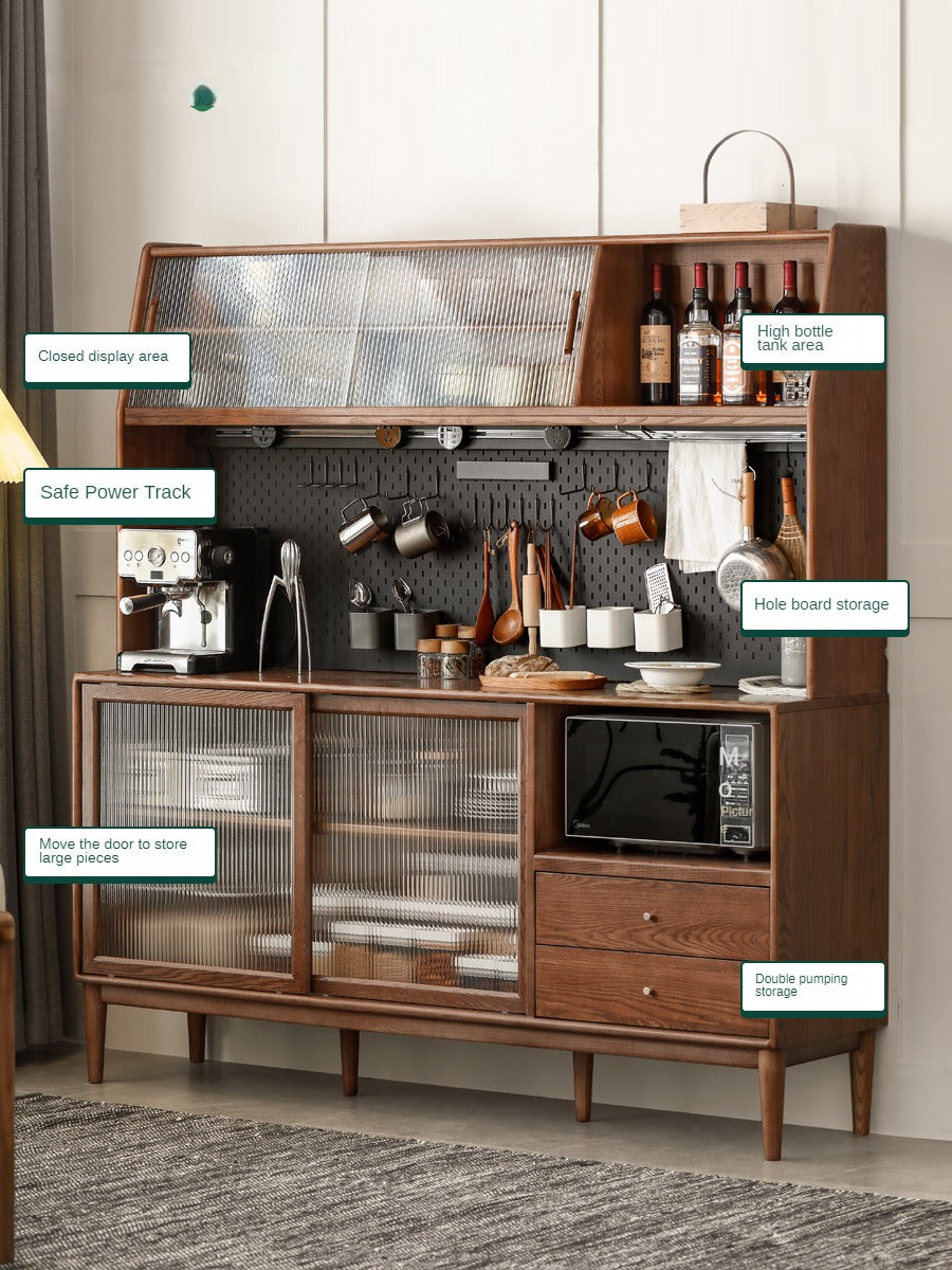 Ash Solid Wood Sideboard High Wine Cabinet Buffet