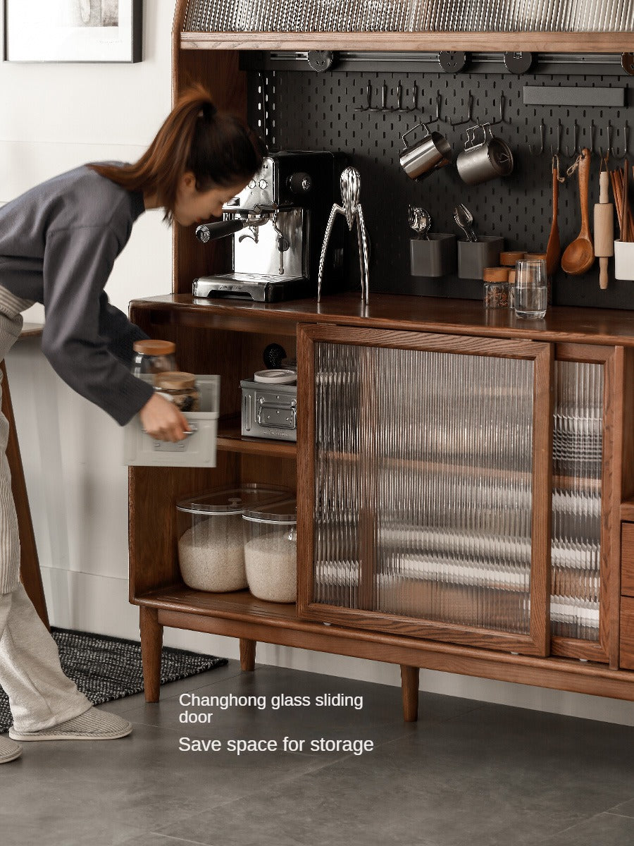 Ash Solid Wood Sideboard High Wine Cabinet Buffet