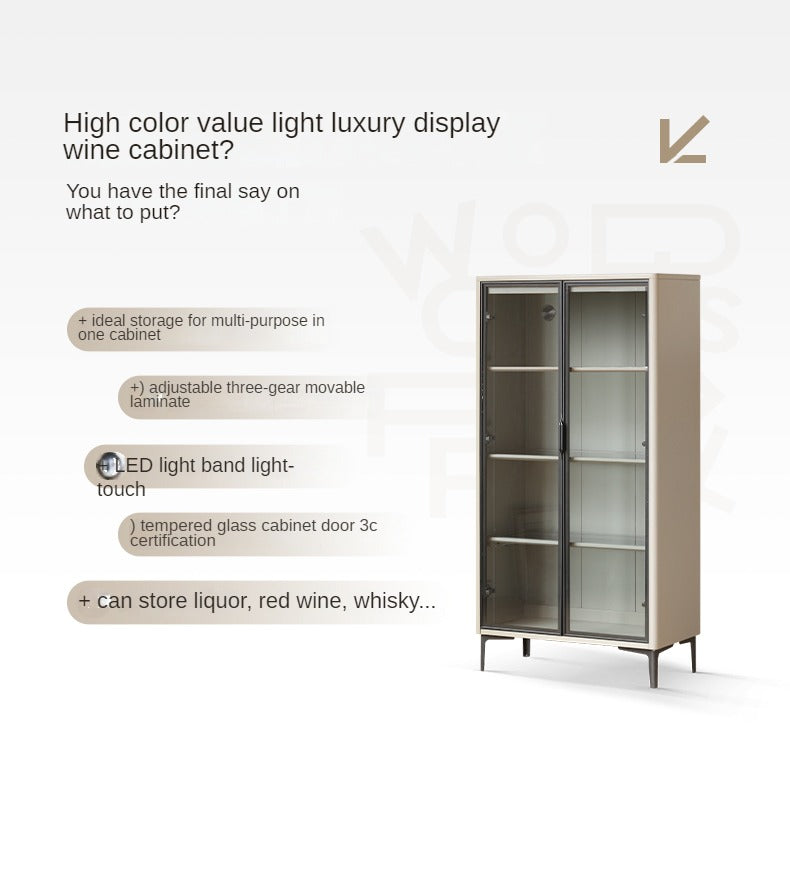 Poplar Solid Wood Wine Cabinet, Display Cabinet Glass Door Light Luxury