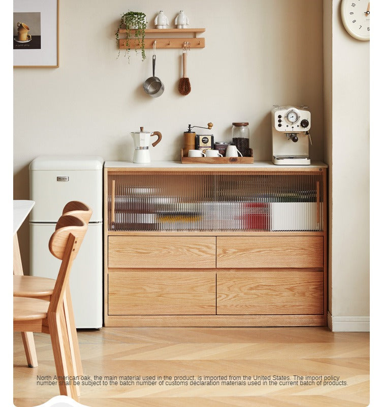 Oak Solid Wood, Solid RubberWood  Slate Ultra-Narrow Sideboard