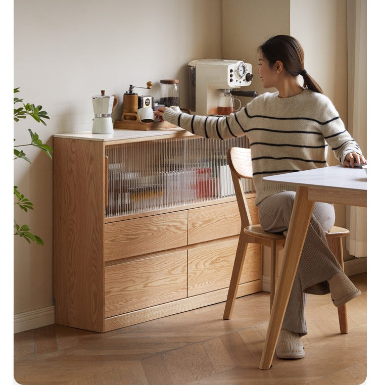 Oak Solid Wood, Solid RubberWood  Slate Ultra-Narrow Sideboard