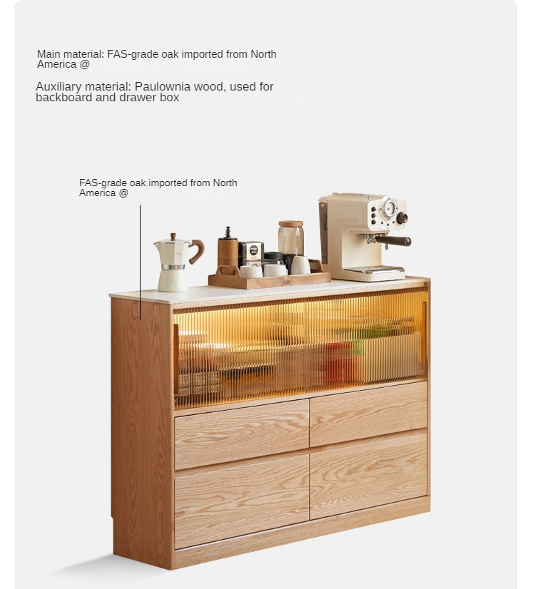 Oak Solid Wood, Solid RubberWood  Slate Ultra-Narrow Sideboard