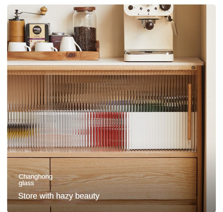 Oak Solid Wood, Solid RubberWood Slate Ultra-Narrow Sideboard