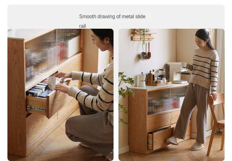 Oak Solid Wood, Solid RubberWood Slate Ultra-Narrow Sideboard