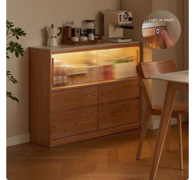 Oak Solid Wood, Solid RubberWood  Slate Ultra-Narrow Sideboard