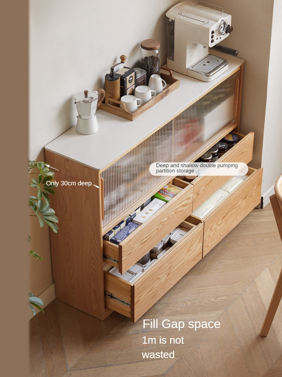 Oak Solid Wood, Solid RubberWood  Slate Ultra-Narrow Sideboard