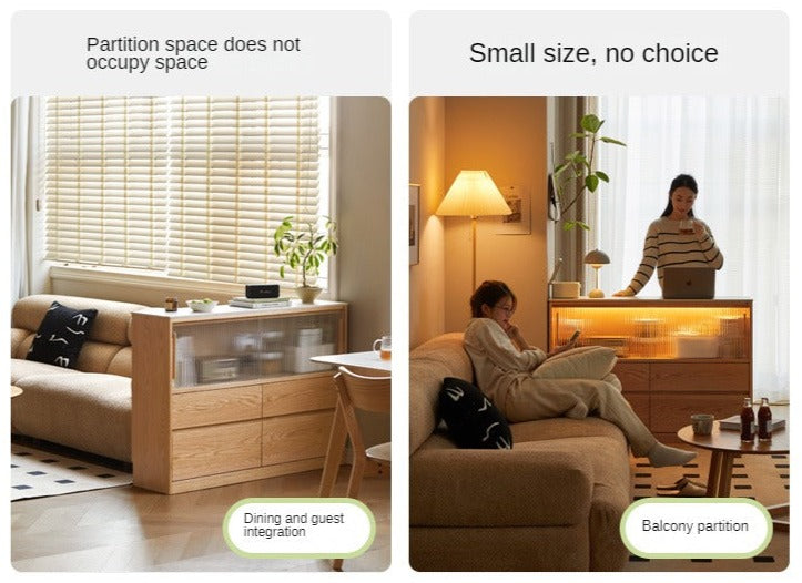 Oak Solid Wood, Solid RubberWood Slate Ultra-Narrow Sideboard