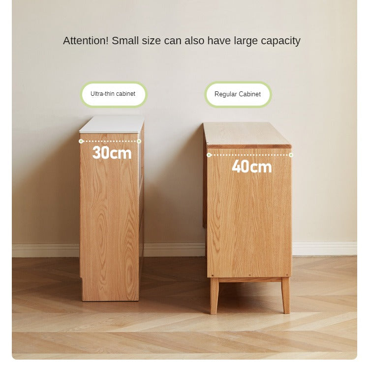 Oak Solid Wood, Solid RubberWood Slate Ultra-Narrow Sideboard