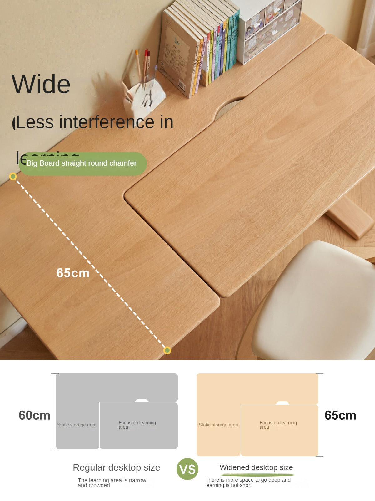 Beech Solid Wood Lifting Kids Table With Self/Chair/High Shelf