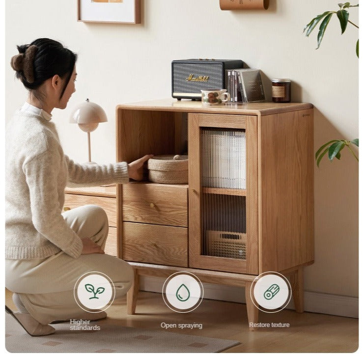 Rubberwood, Beech, Oak Solid Wood Nordic Side Cabinet