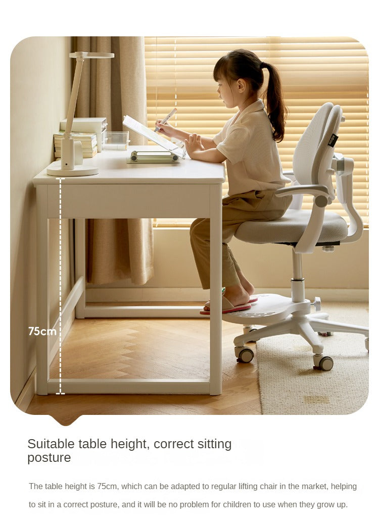 Poplar Solid Wood Study Table Writing Desk White Cream