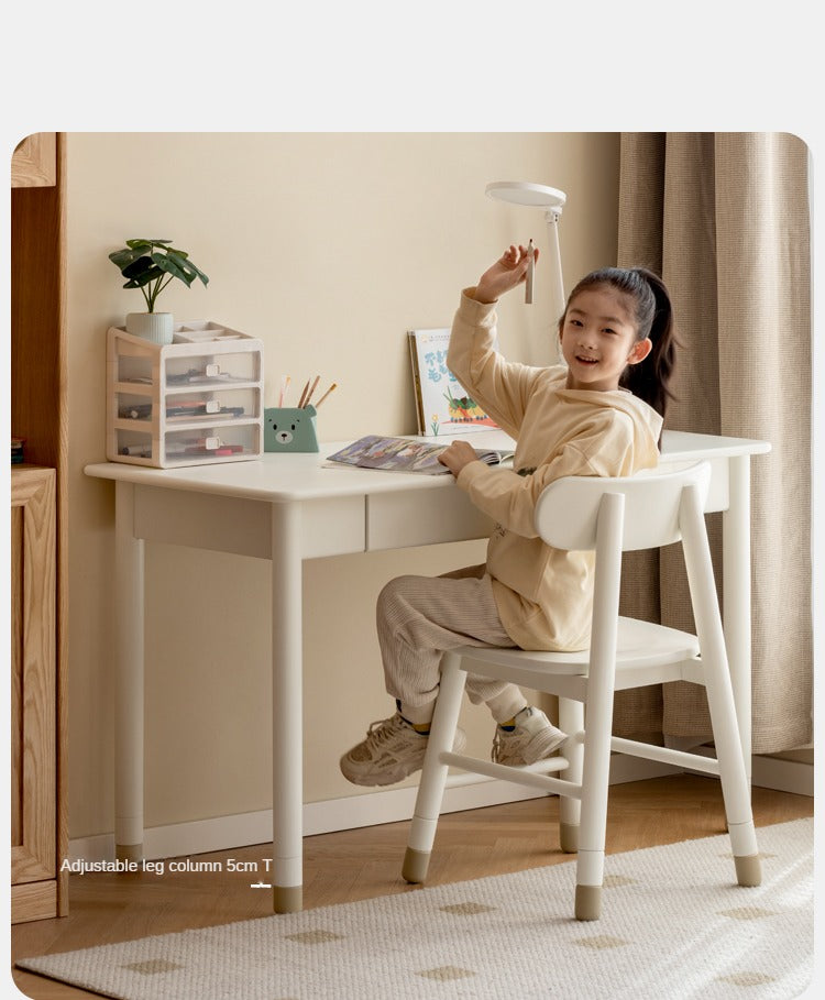 Poplar Solid Wood, Solid Rubberwood Kids Elevated Learning Cream Drawer Table