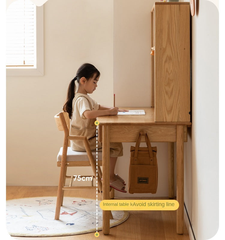 Oak, Beech Solid Wood Children's Ctudy Desk Bookshelf Integrated