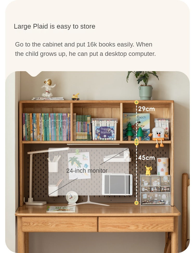 Oak, Beech Solid Wood Children's Ctudy Desk Bookshelf Integrated