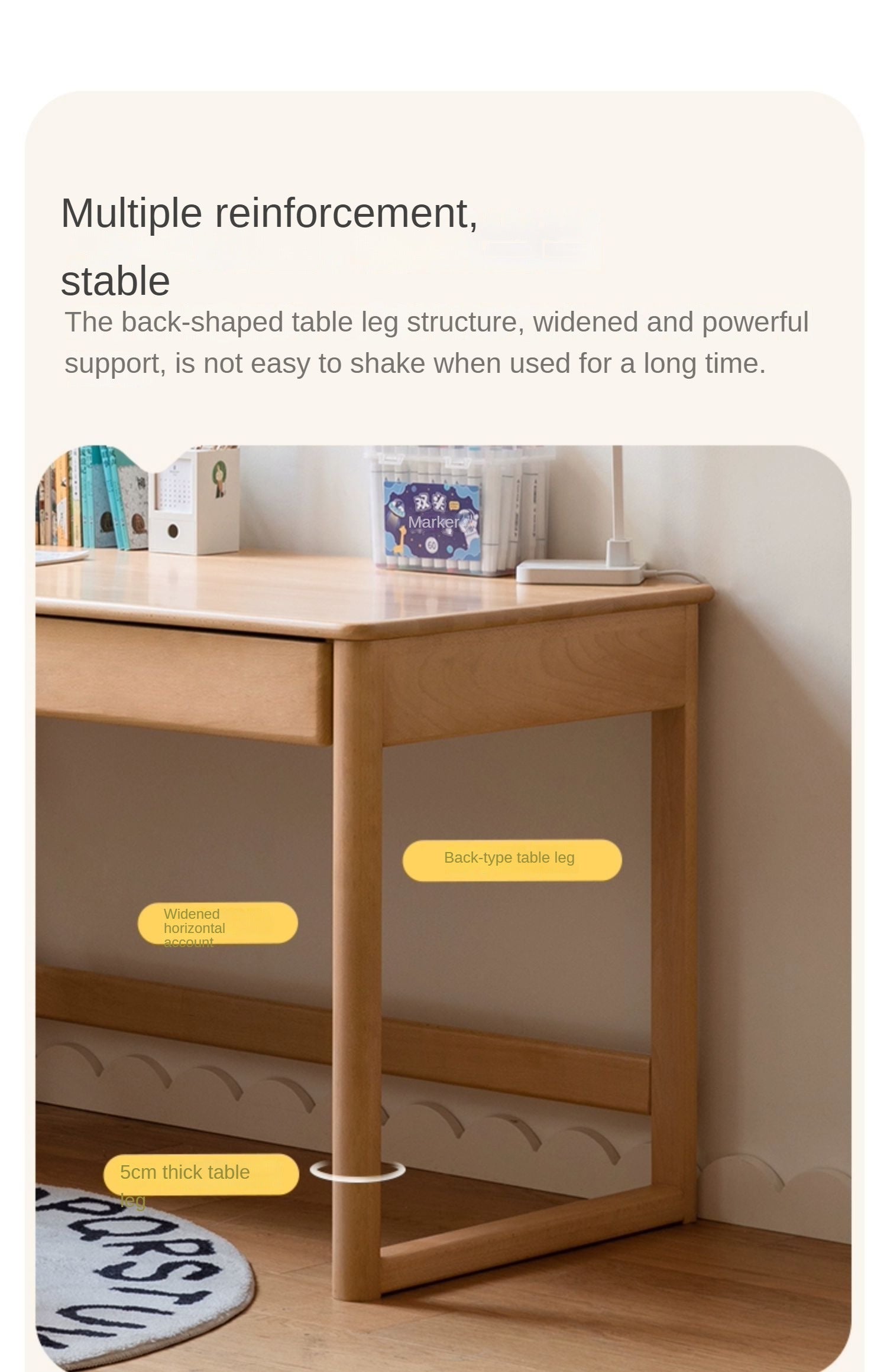 Beech Solid Wood Children's Large Desktop desk