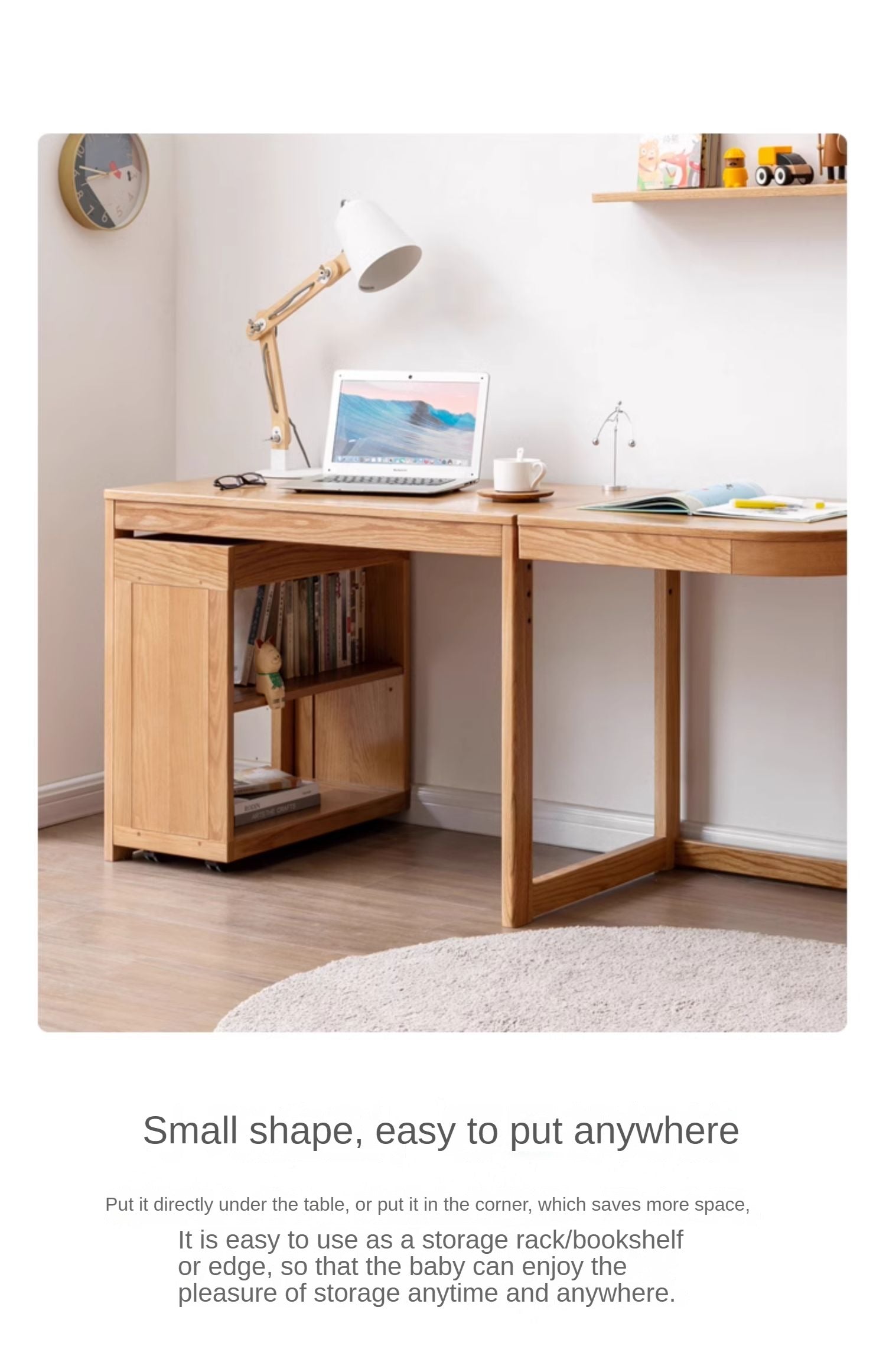 Oak solid wood children's bookshelf storage rack