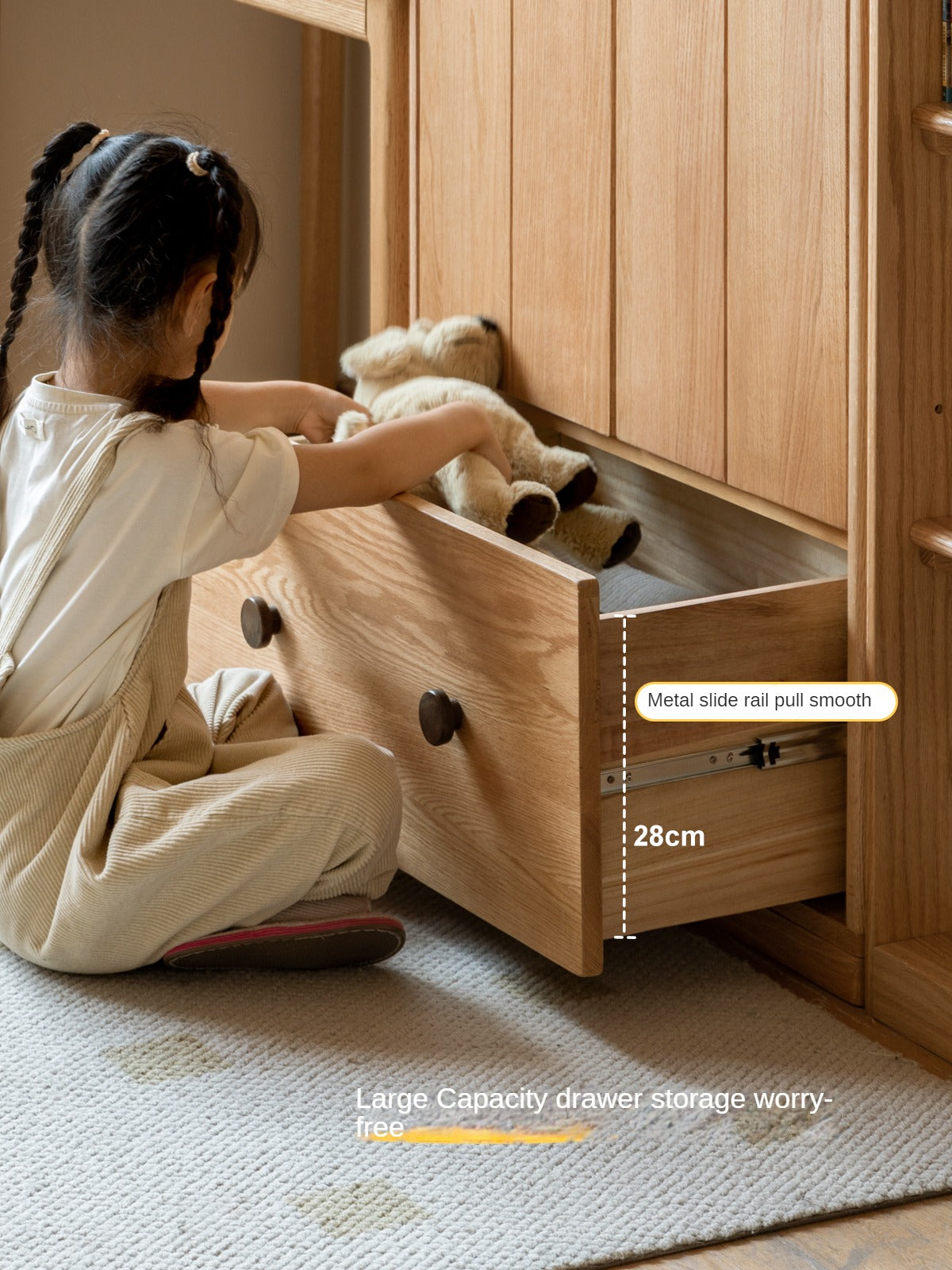 Oak Solid Wood Multi-functional Kids Wardrobe