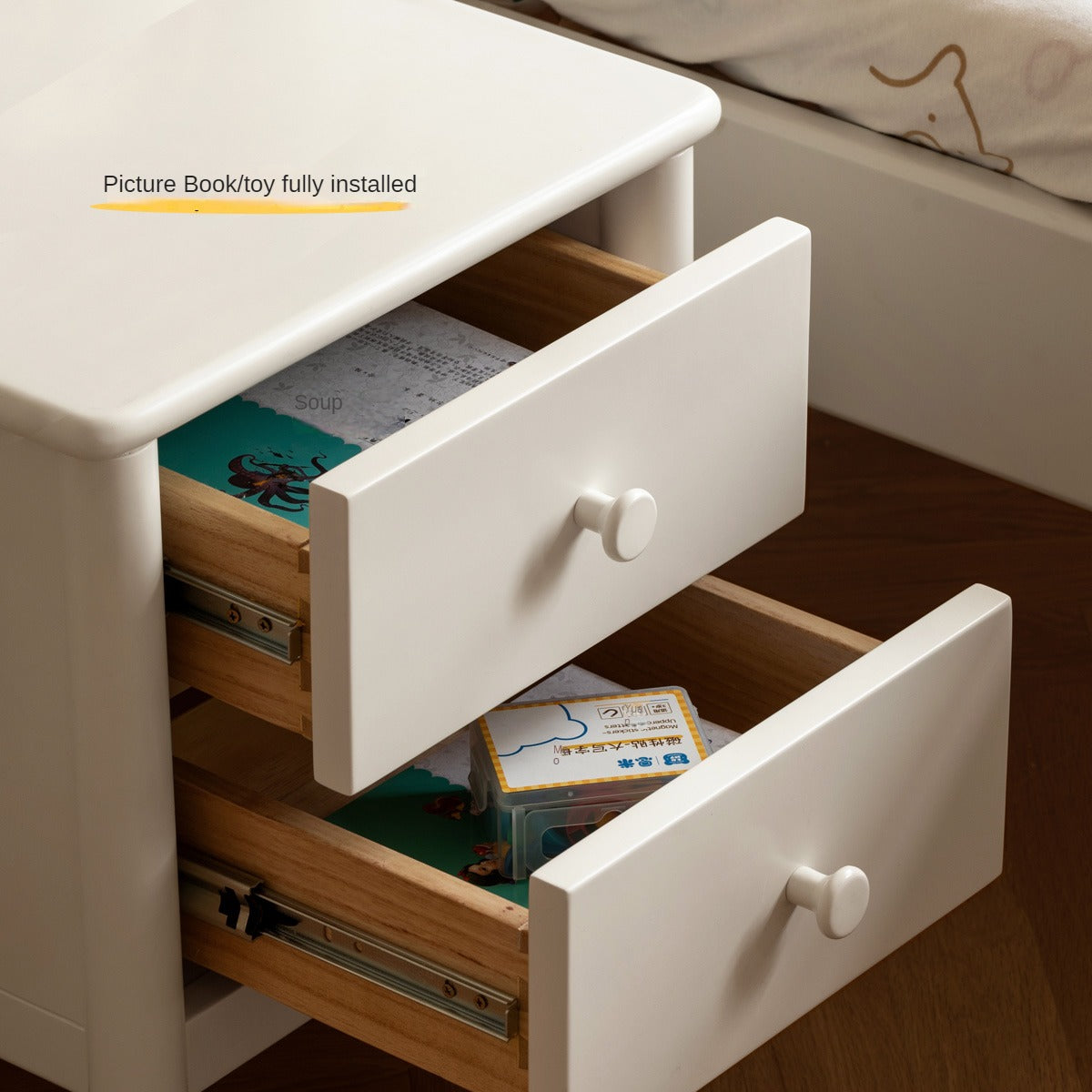 Poplar Solid Wood American White Kids Nightstand