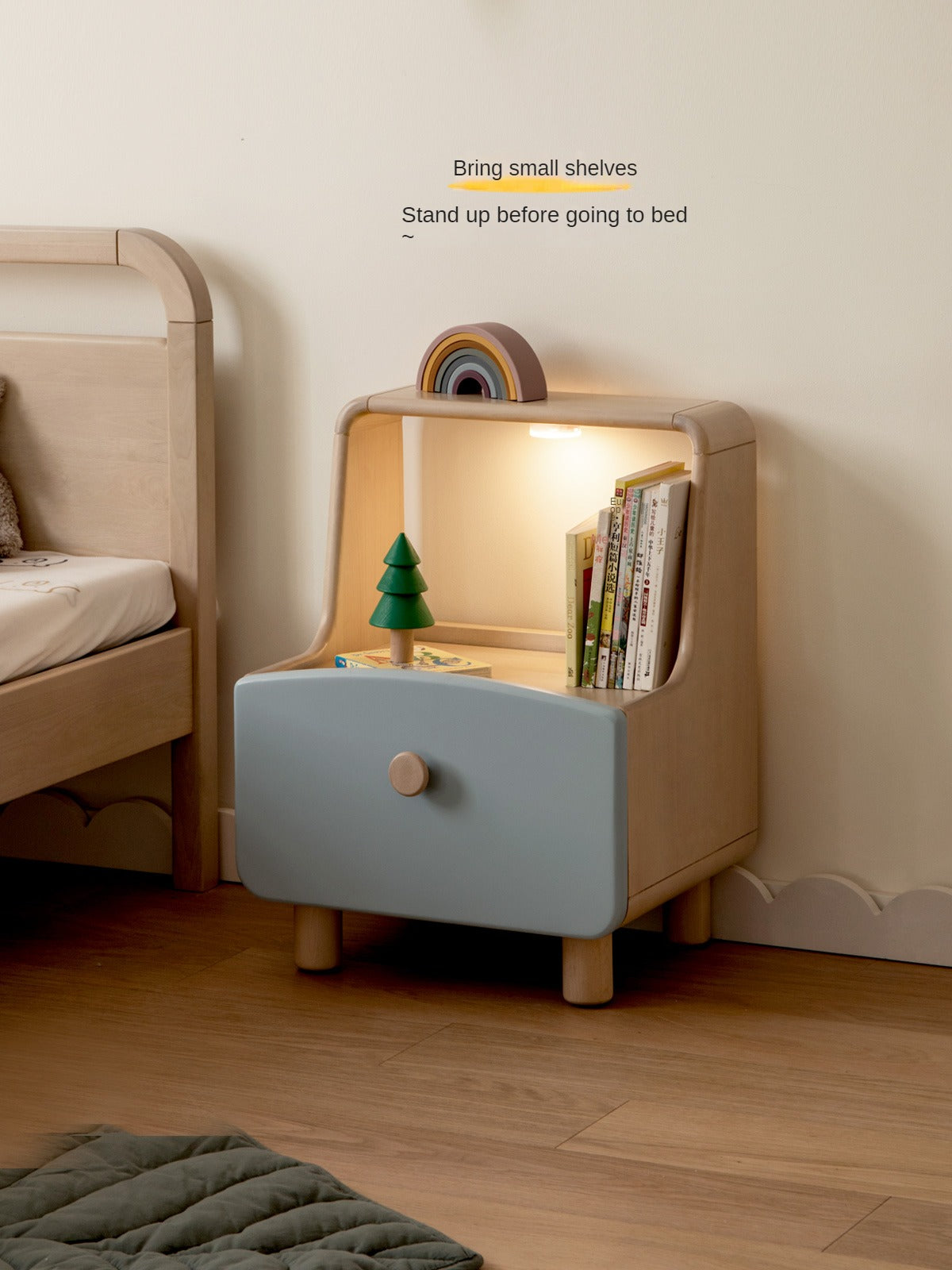 Birch, Beech Solid Wood Nightstand Built-in Night Light