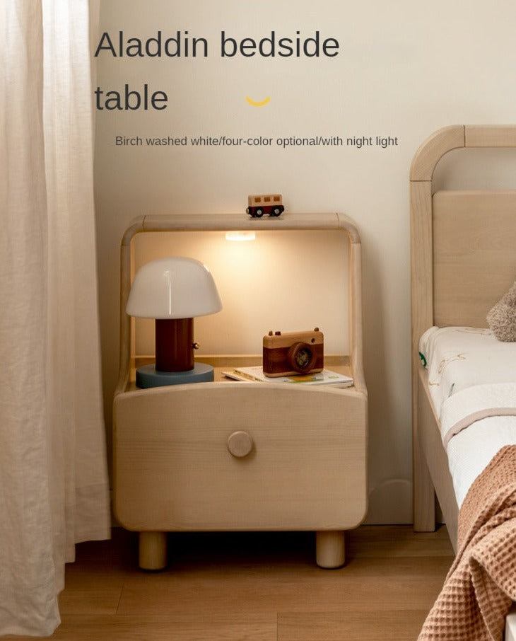 Birch, Beech Solid Wood Nightstand Built-in Night Light