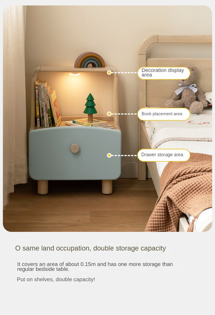 Birch, Beech Solid Wood Nightstand Built-in Night Light
