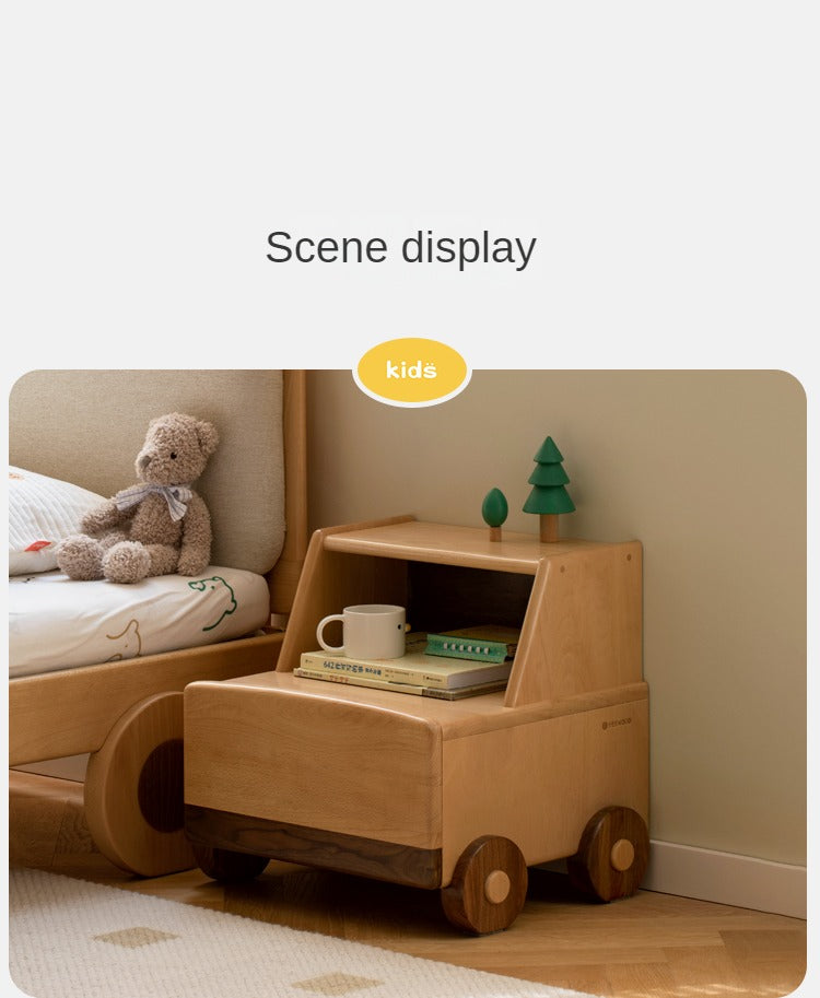 Beech Solid Wood Nightstand Car Cartoon