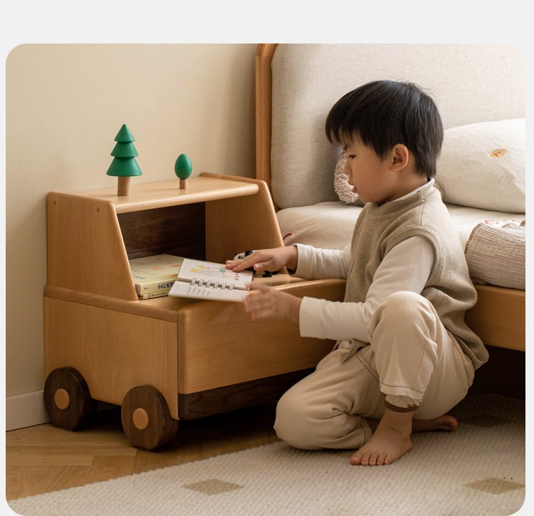 Beech Solid Wood Nightstand Car Cartoon