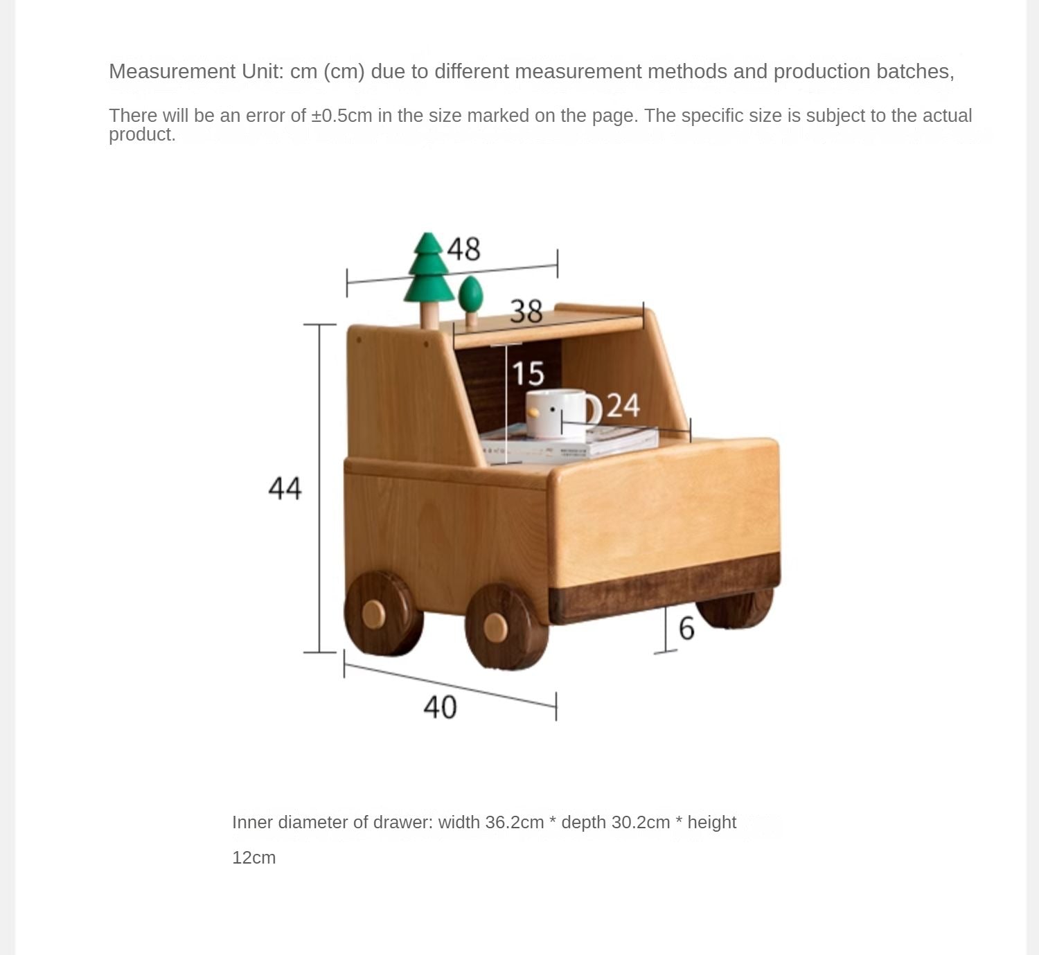 Beech Solid Wood Nightstand Car Cartoon