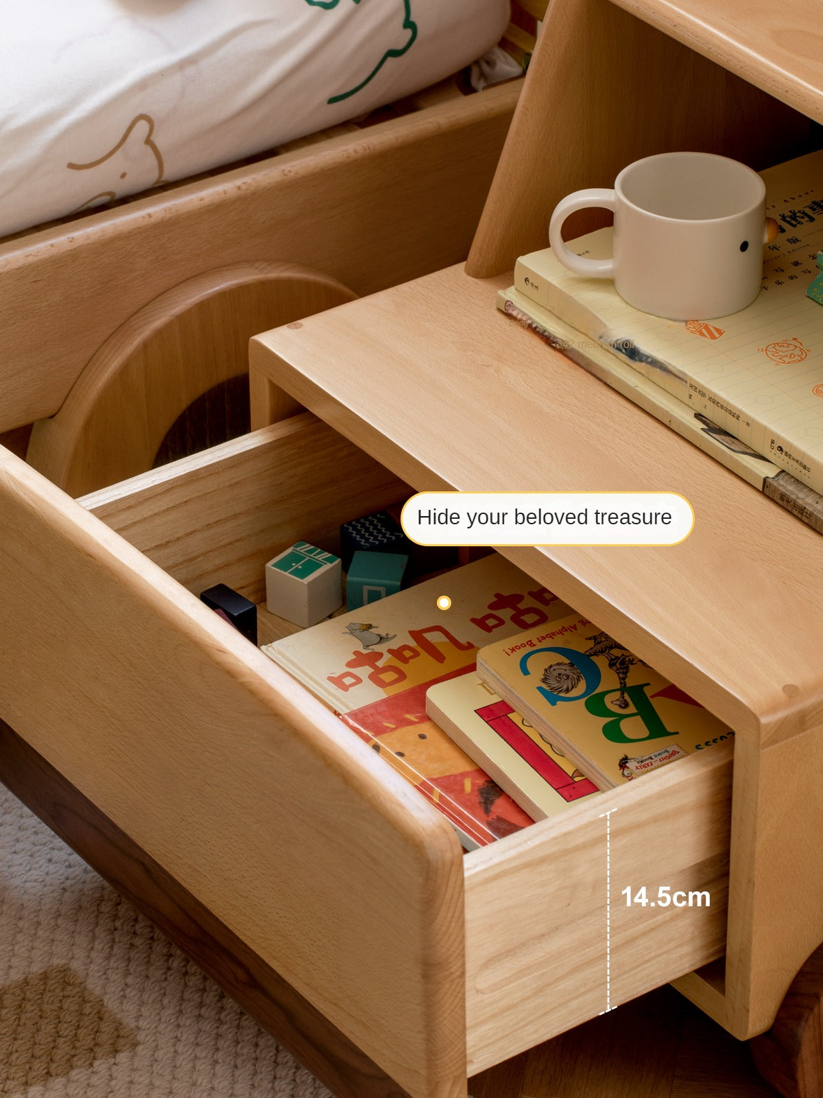 Beech Solid Wood Nightstand Car Cartoon