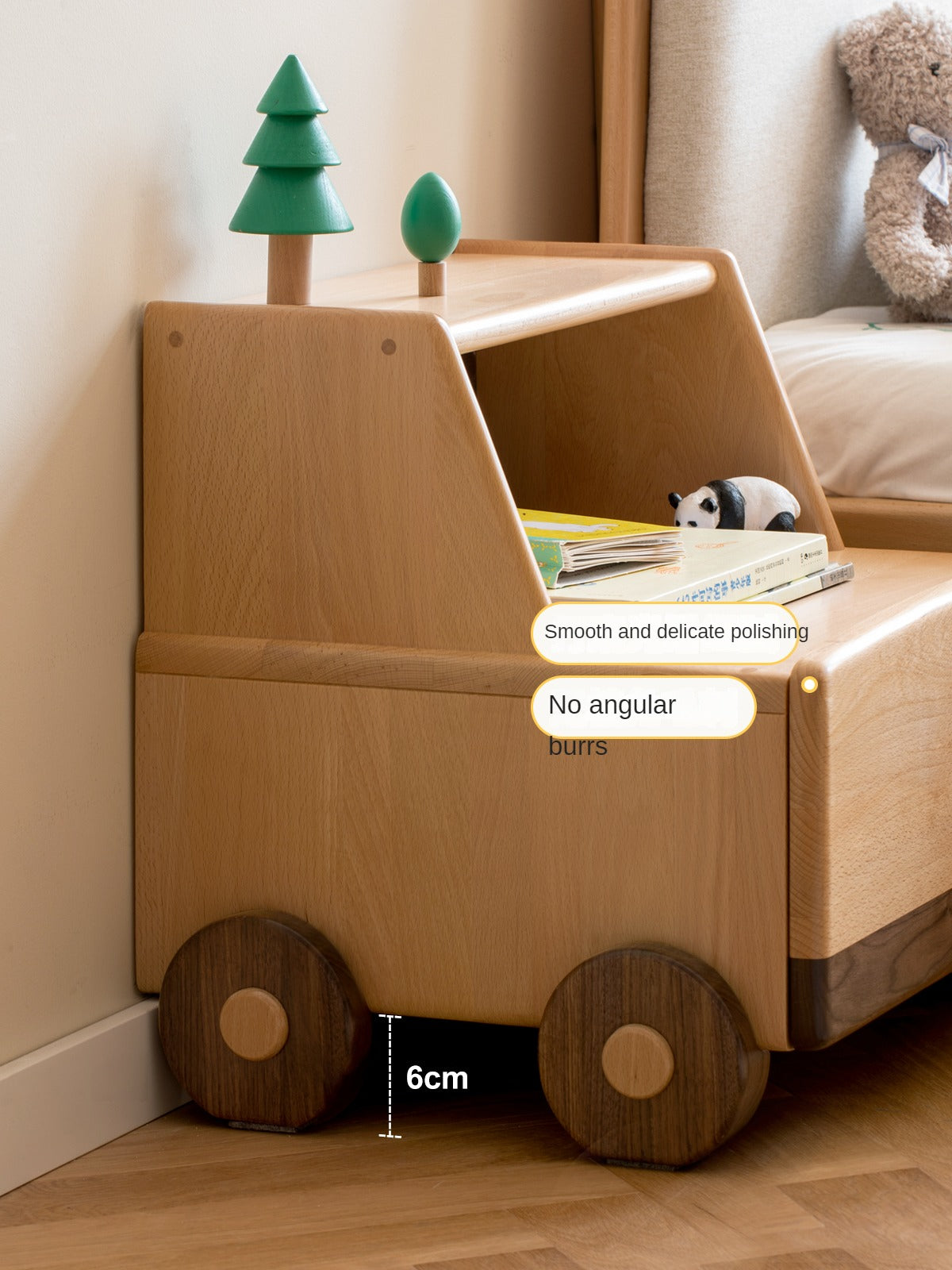 Beech Solid Wood Nightstand Car Cartoon