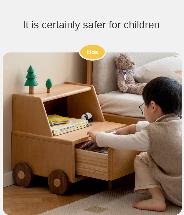 Beech Solid Wood Nightstand Car Cartoon