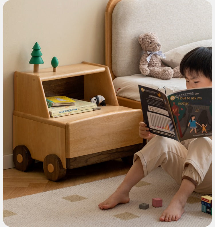 Beech Solid Wood Nightstand Car Cartoon