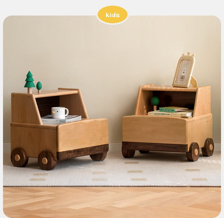 Beech Solid Wood Nightstand Car Cartoon