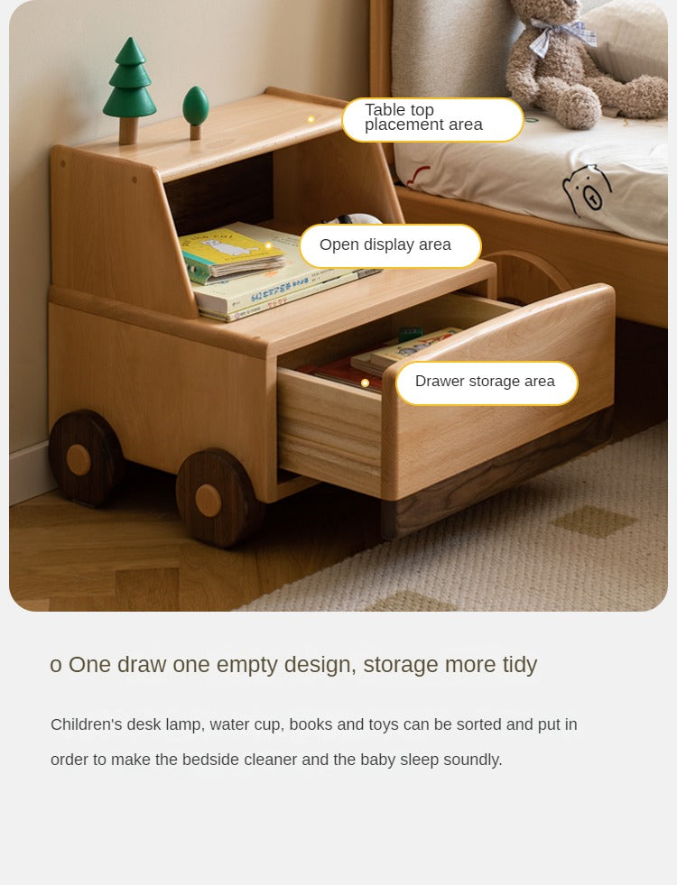 Beech Solid Wood Nightstand Car Cartoon