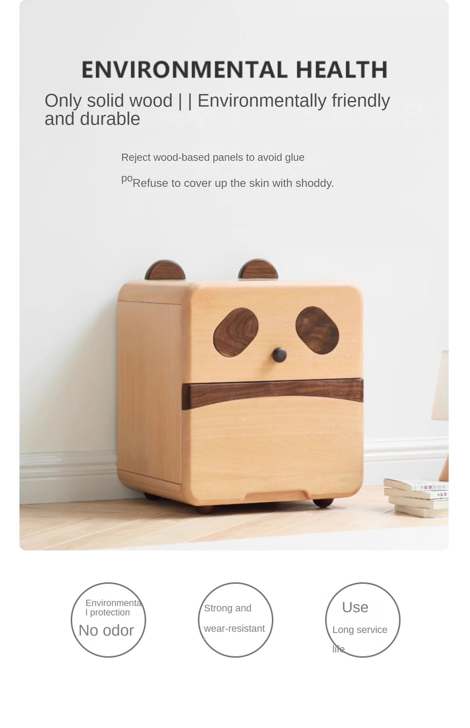 Beech Solid Wood Cartoon Nightstand