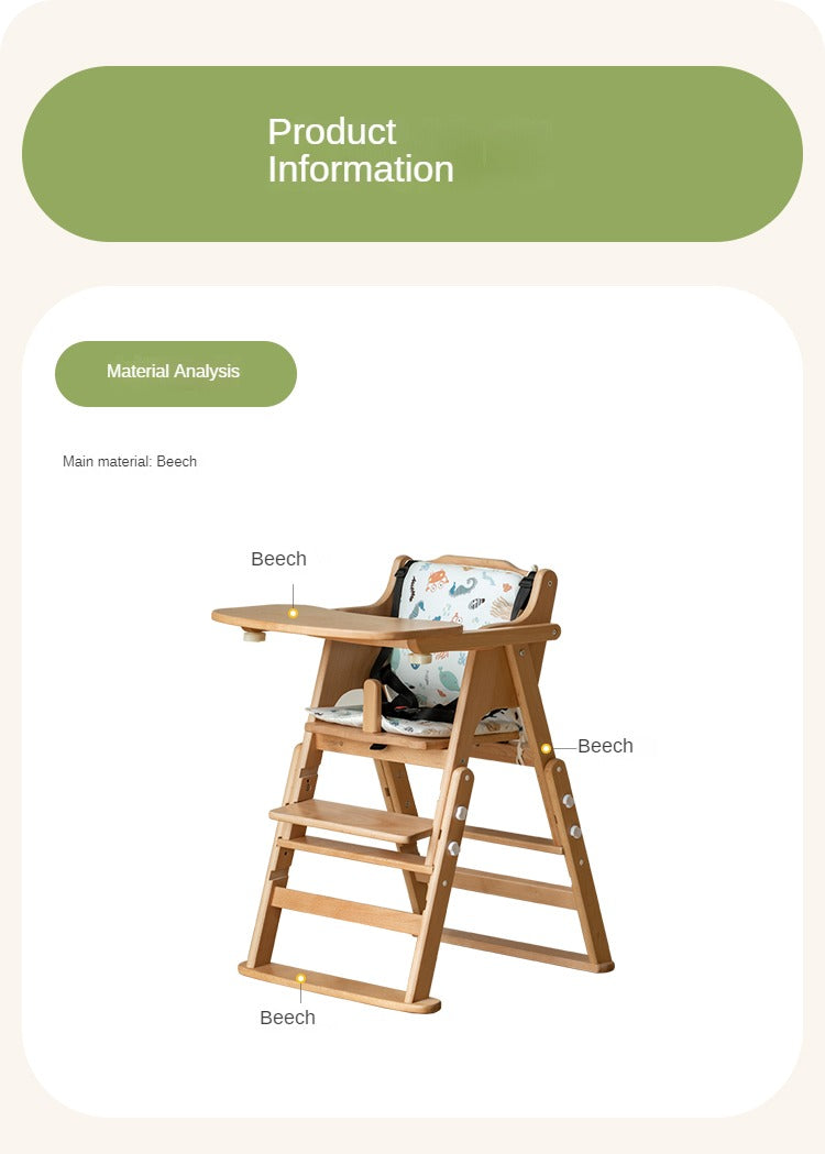 Beech Solid Wood Baby Lifting Dining Chair.